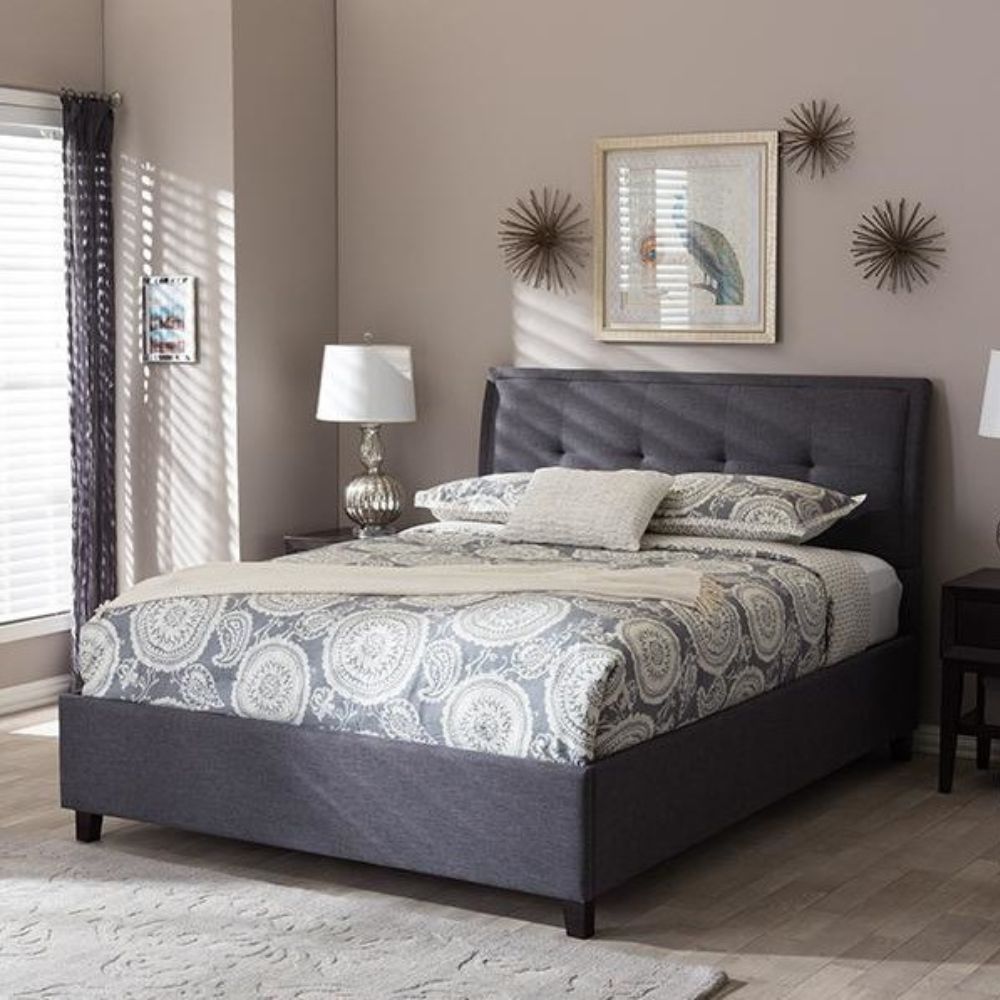 Buy Brown Fabric Gray Bed Queen Size Online | Skyline Decor