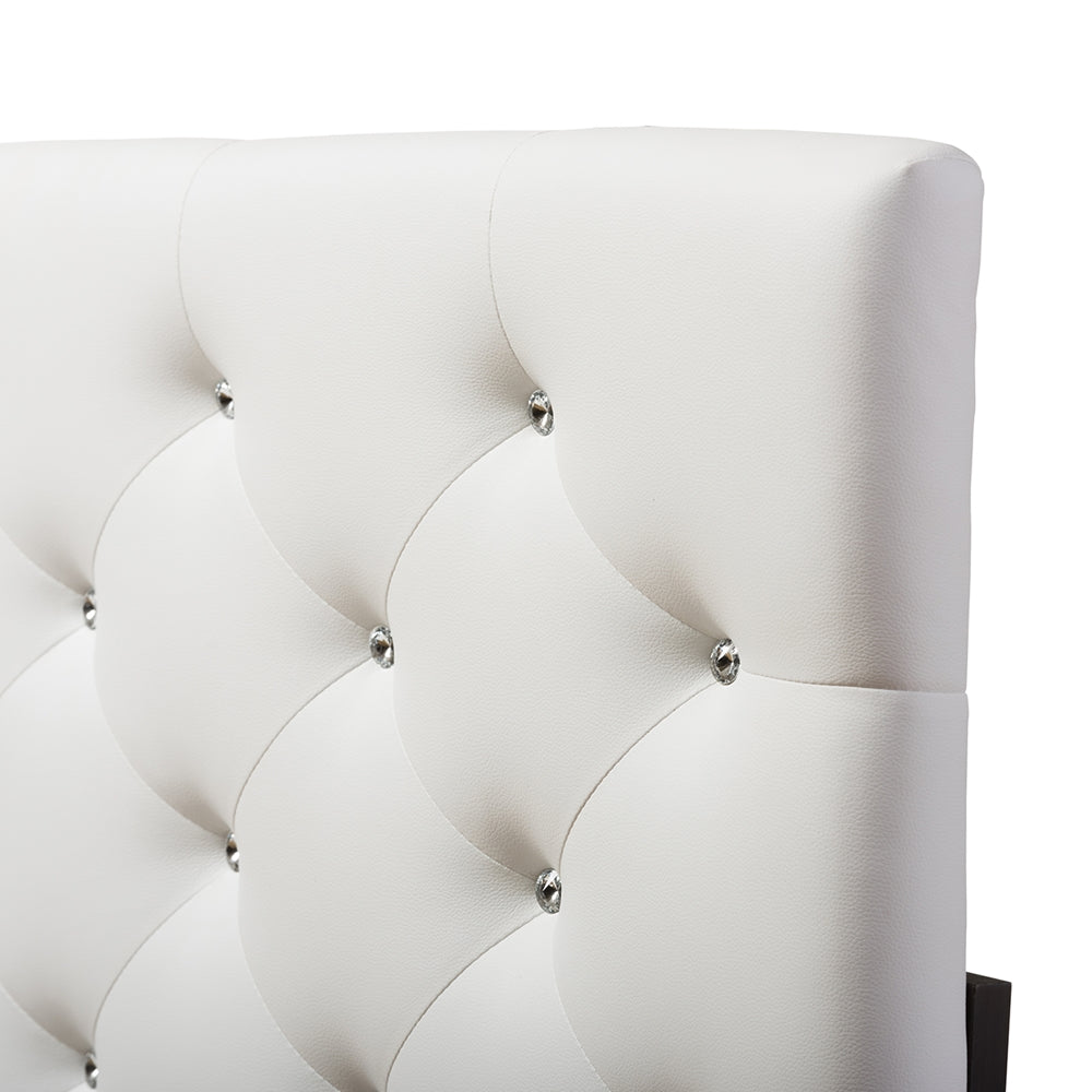 Skyline DecorViviana Modern White Faux Leather Upholstered Button