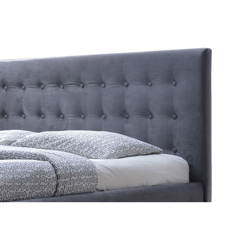 Gray Velvet Button Tufted Queen Platform Bed with Wings