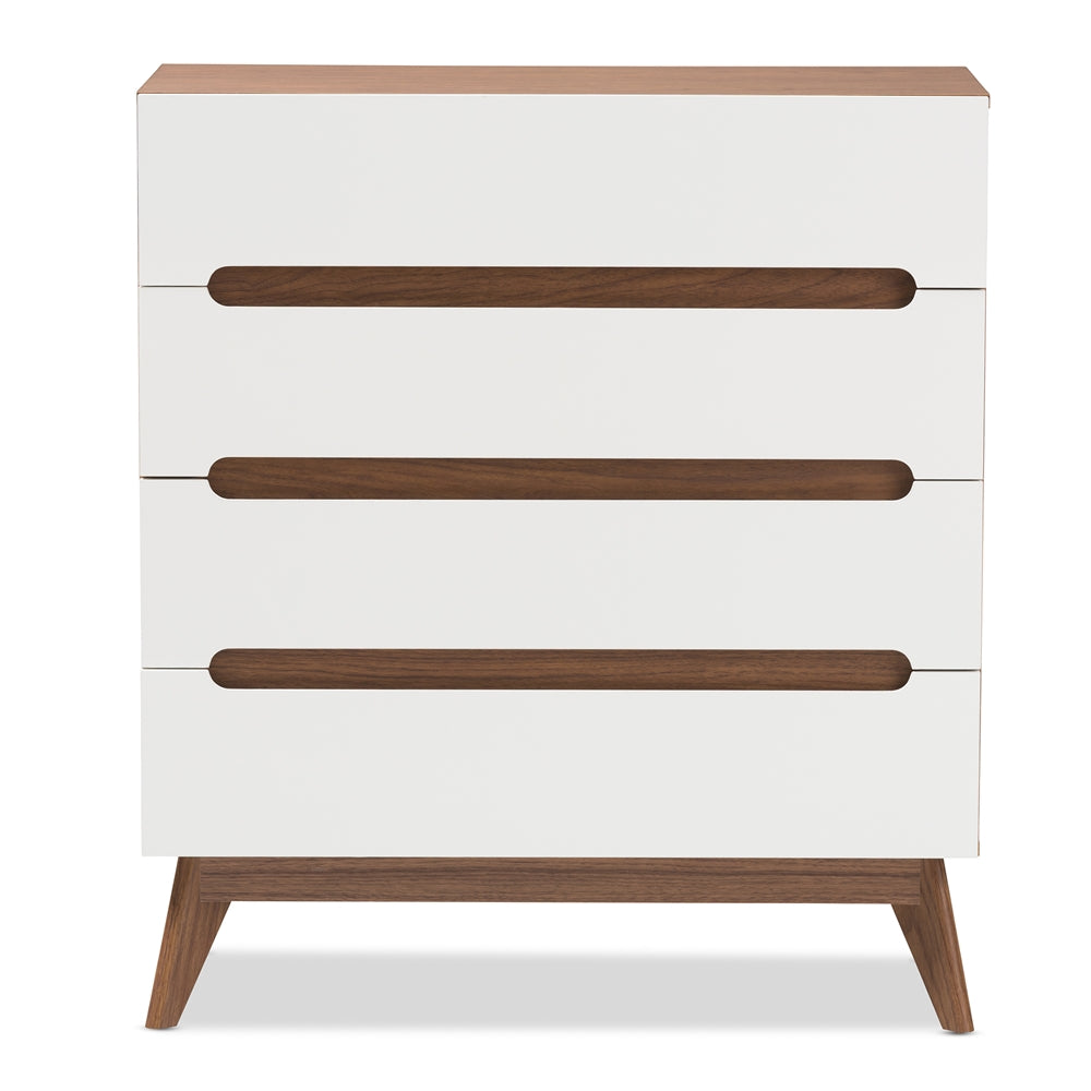 Skyline DecorCalypso MidCentury Modern White and Walnut Wood 4Drawer