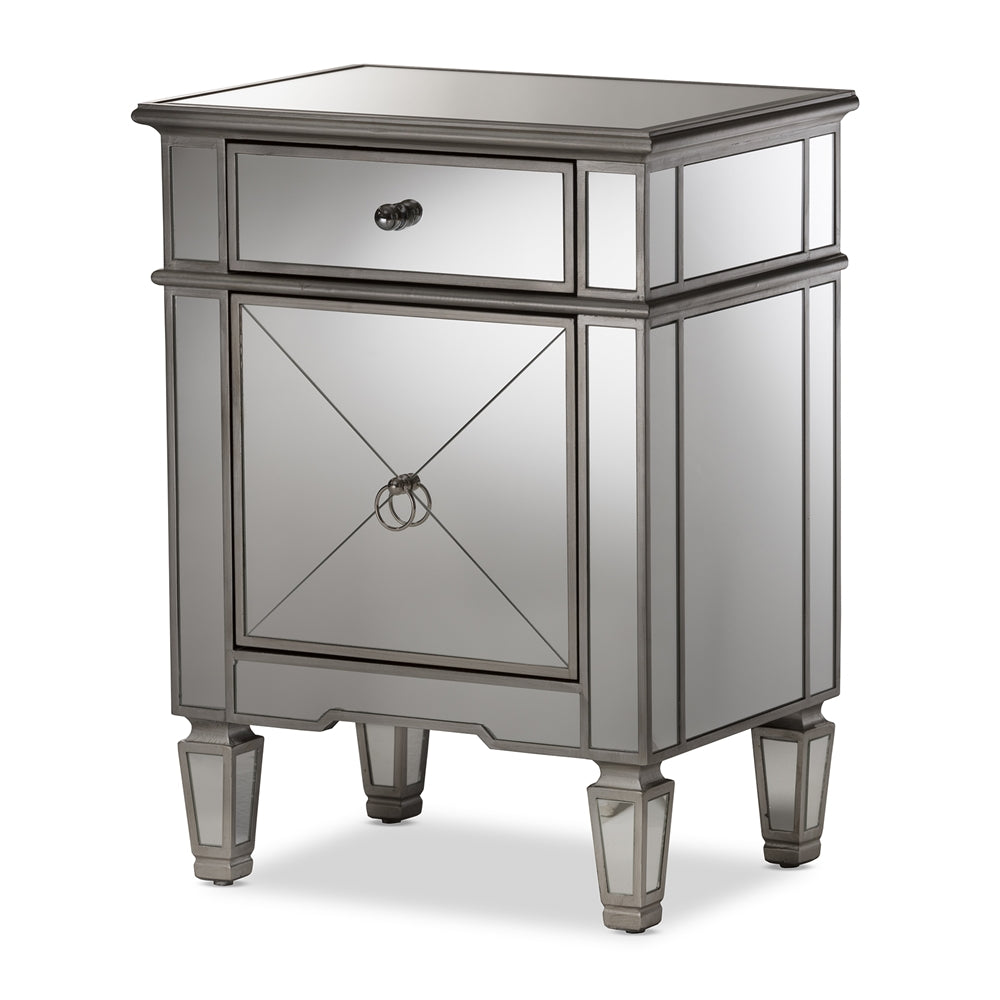 Skyline DecorClaudia Hollywood Regency Glamour Style Mirrored Nightstand