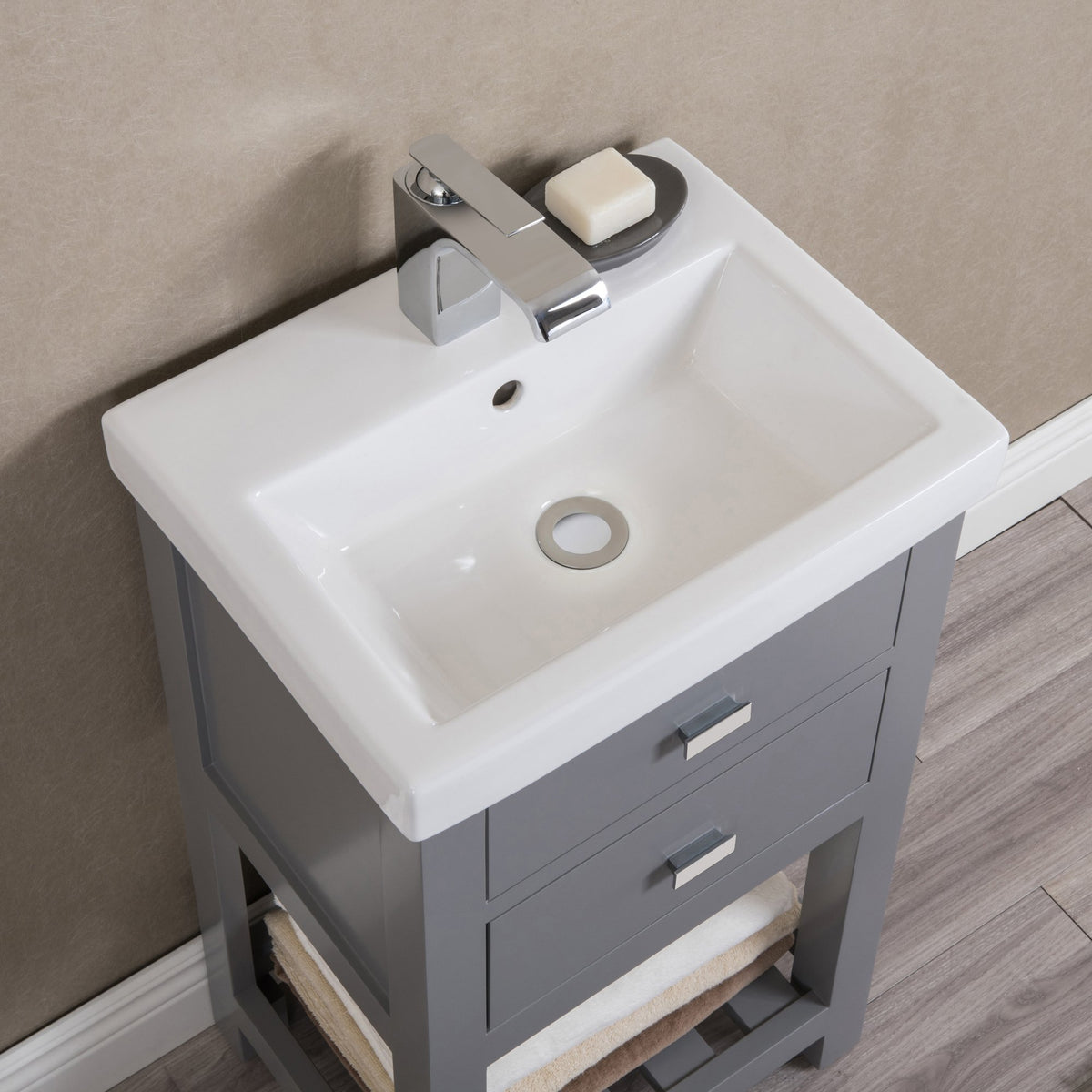 18 Inch Ceramic Free Standing Bathroom Vanity Gray Single Sink