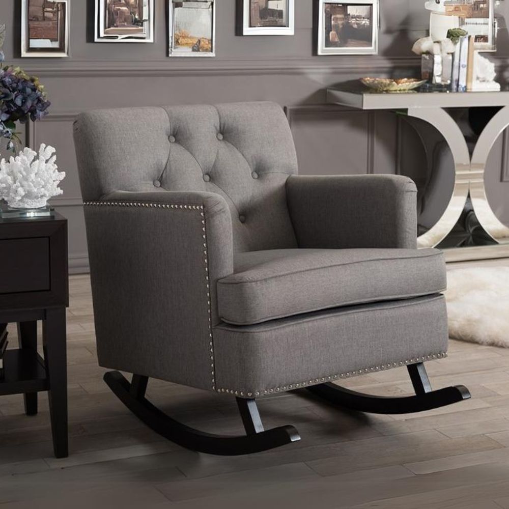 Skyline Decor-Bethany Modern Grey Fabric Upholstered Button-tufted ...