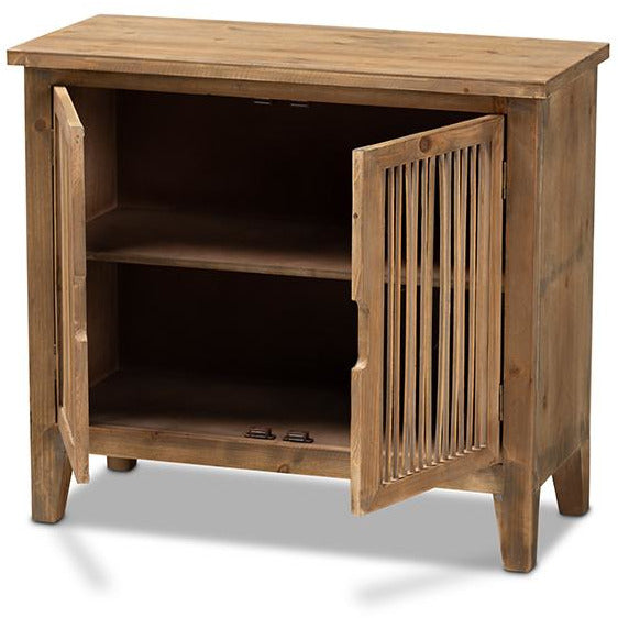 Clement Rustic Medium Oak Finished 2-Door Wood Spindle Accent Storage