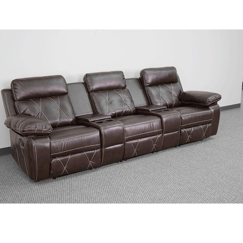 Reel Comfort Series 3Seat Reclining Brown LeatherSoft Theater Seating