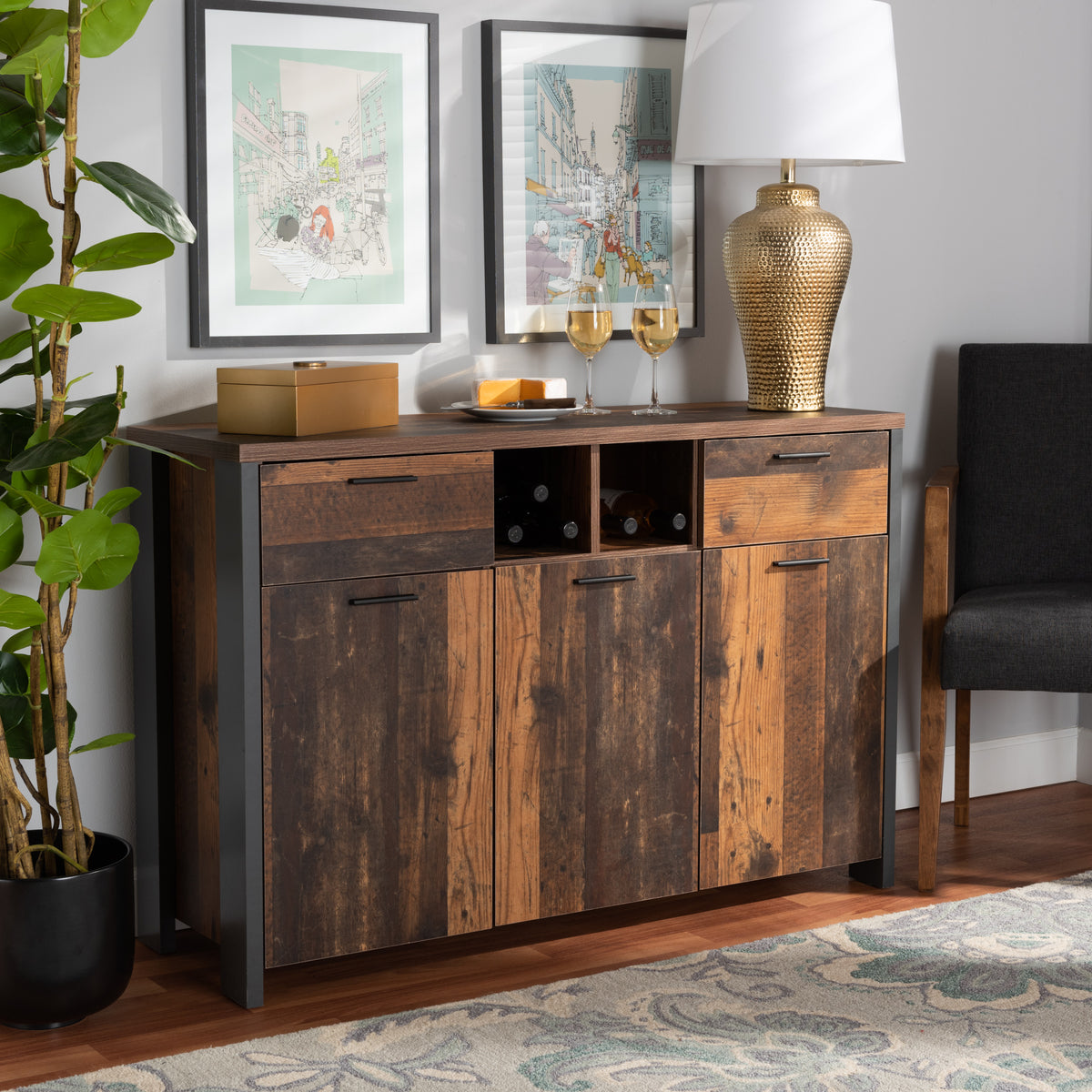 Skyline Decor-Ranger Mid-Century Modern Rustic Brown Finished Wood and ...