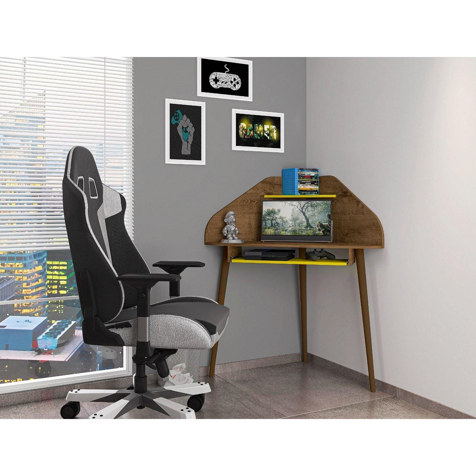 Shop Round Sectional Cubicle Desk in Rustic Brown and Yellow Online ...