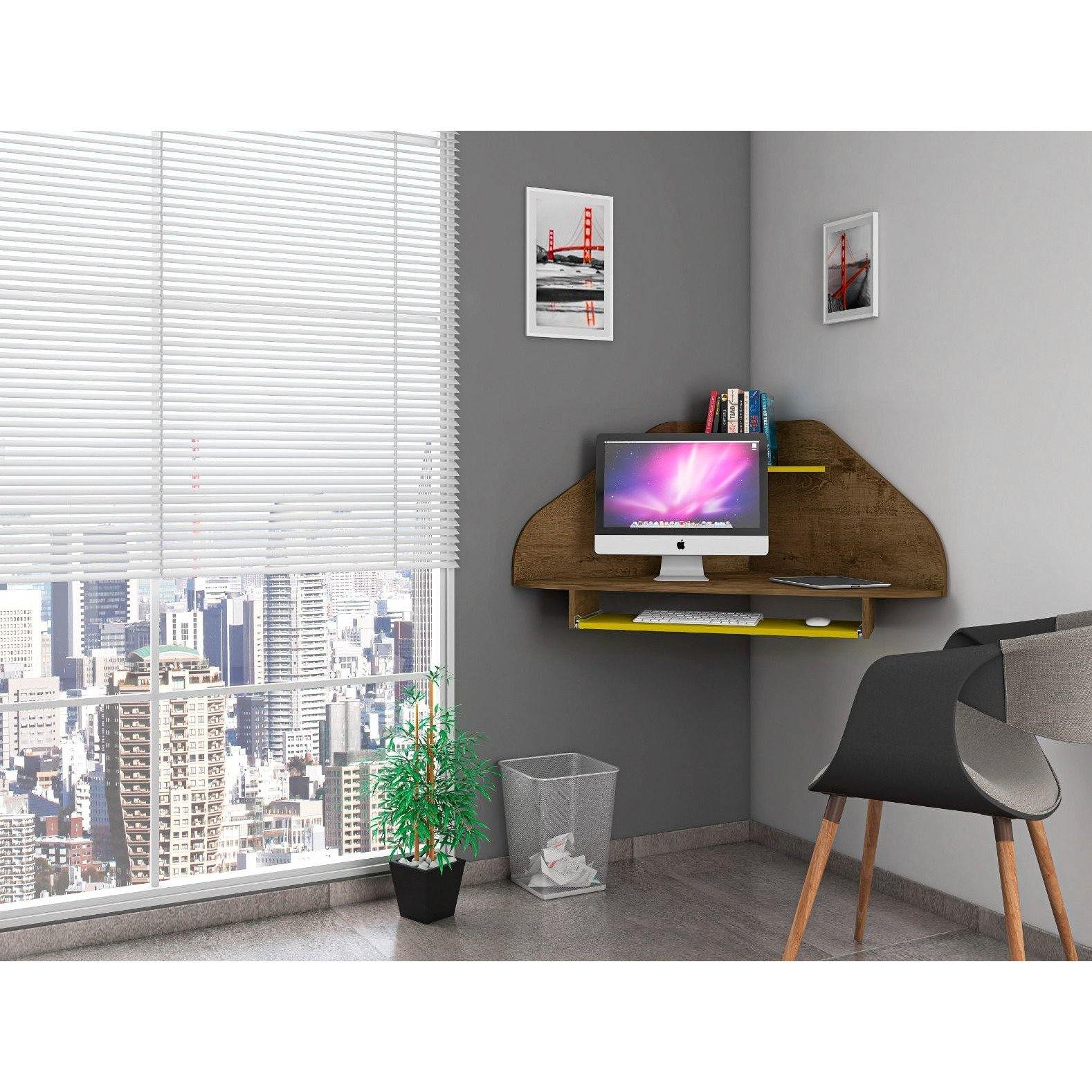 Shop Round Sectional Cubicle Desk in Rustic Brown and Yellow Online ...