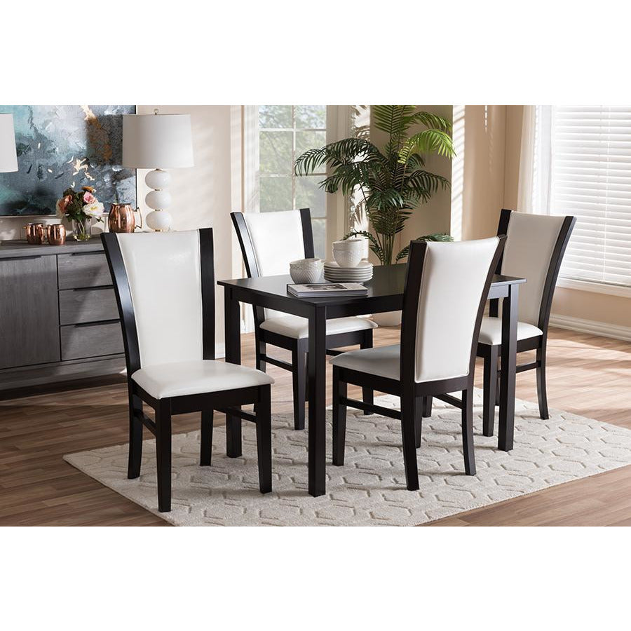 Buy 5 PC Dark Brown Finished White Faux Leather Dining Set Online ...