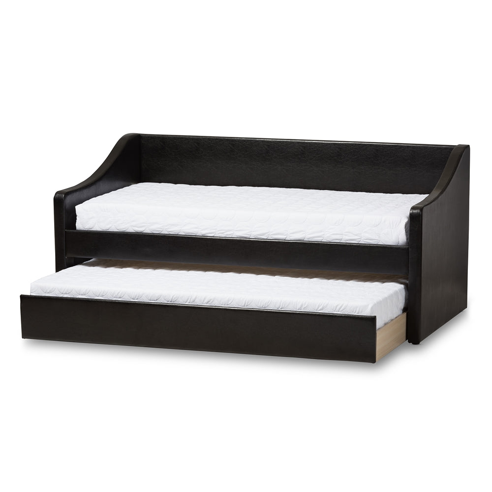 Skyline Decor-Barnstorm Modern Black Faux Leather Upholstered Daybed ...