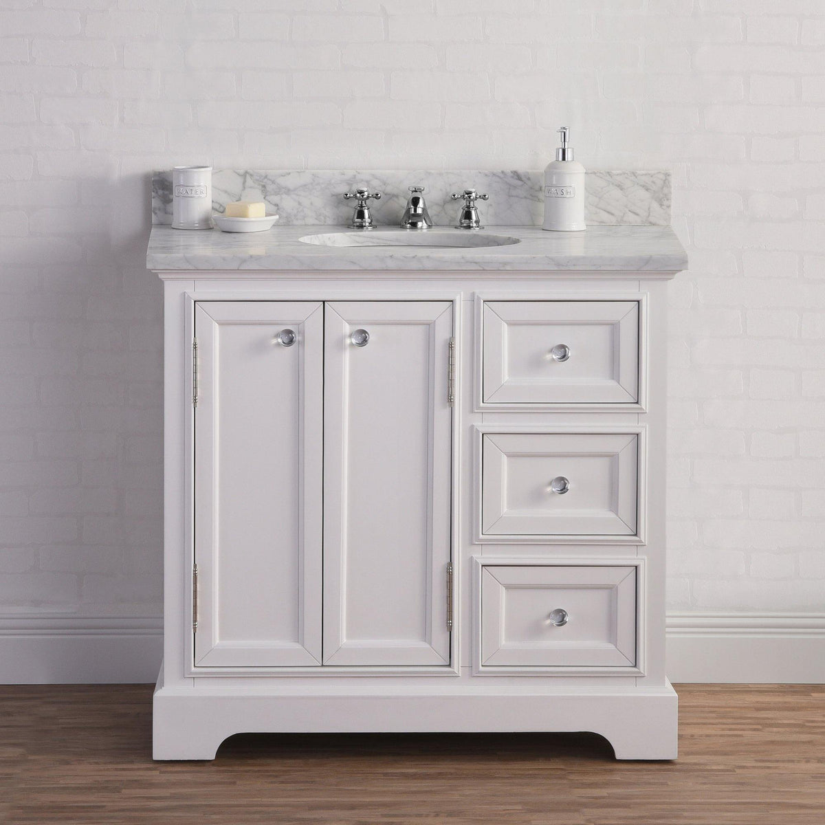 36 Inch Free Standing Bathroom Vanity marble Single Sink Stone White